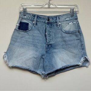Good American Denim Shorts Distressed Raw Hem Blue Size 0/25